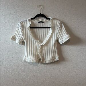 Zara White Ribbed Crop Top